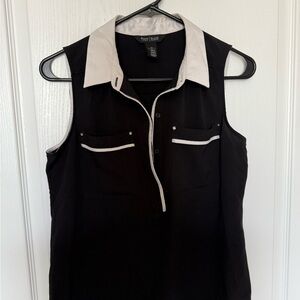 White House Black Market Black and Cream Sleeveless Top